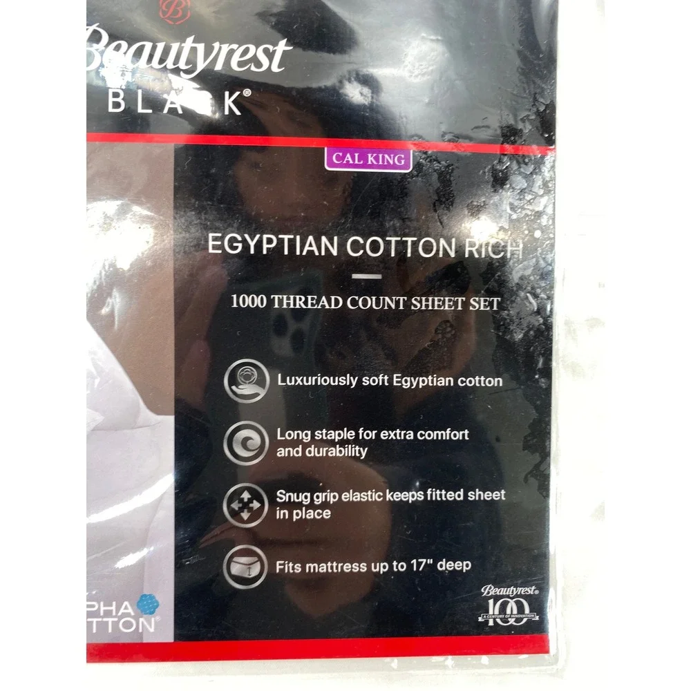 Beautyrest Black Sheet Set California King White 1000TC Egyptian Cotton Rich
